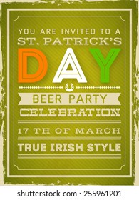 Vintage poster, banner or flyer design for Happy St. Patrick's Day celebration party.