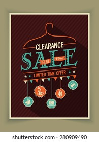 Vintage poster, banner or flyer design of Clearance Sale for limited time offer.