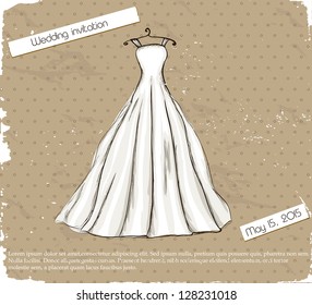 Vintage poster with beautiful wedding dress. Vector illustration EPS10