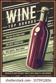 Vintage poster of a bottle of wine. Overlay vector texture. Minimalism old banner, vector image.