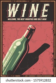 Vintage poster of a bottle of wine. Overlay vector texture. Minimalism old banner, vector image.
