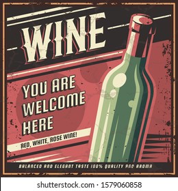 Vintage Poster Of A Bottle Of Wine. Overlay Vector Texture. Minimalism Old Banner, Vector Image.