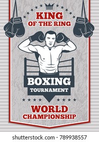 Vintage poster for boxing or sport club. Fitness center illustration. Boxing poster competition with boxer man vector