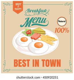 Vintage Poster. Breakfast menu. Design in retro style