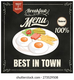 Vintage Poster. Breakfast Menu. Set On The Chalkboard.Design In Retro Style