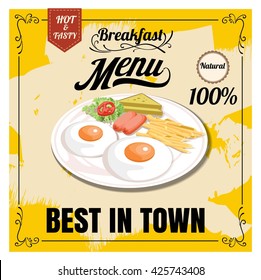 Vintage Poster. Breakfast Menu. Set On The Chalkboard.Design In Retro Style