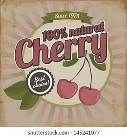 Vintage Poster Or Brochure Design With Cherry - Natural Product Concept