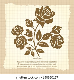 Vintage poster with bush of roses, vector illustration