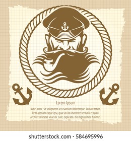 Vintage poster with captain and ancor design. Vector illustration