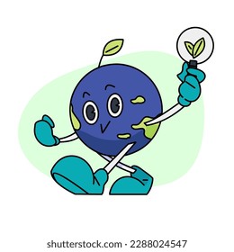 Vintage poster or card design template with walking happy cute Earth planet character mascot with better days ahead caption for t shirt print. Vector illustration