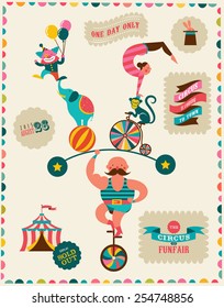 vintage poster with carnival, fun fair, circus vector background and illustration