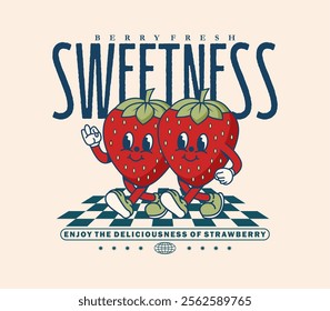 Vintage Poster cartoon character of strawberry, Graphic Design for graphic tees, t-shirts, posters, stickers, merchandise, and more