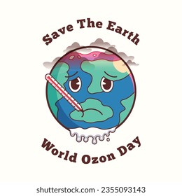 Vintage Poster With Cartoon Disney Style About World Ozone Day, Carrying a Message to Save The Earth.