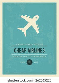 vintage poster for cheap airlines, vector illustration