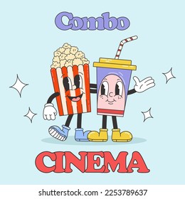 Vintage poster for cinema. Retro cartoon food for promotion template. 