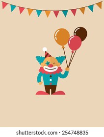 vintage poster with clown, fun fair, circus vector background and illustration