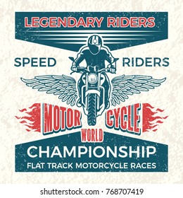 Afiche de época para el club de ciclistas . Ilustración de la motocicleta con grunge vectorial. Carreras de motocicletas en campeonato mundial de carteles