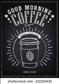 Vintage Poster - Coffee. Freehand drawing on the chalkboard