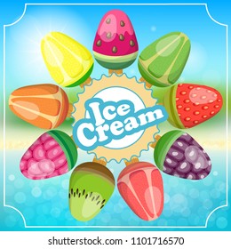 Vintage poster with colorful juicy fruit ice cream