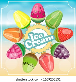 Vintage poster with colorful juicy fruit ice cream