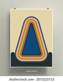 Fondo de diseño de póster de época. Formas y líneas geométricas coloridas en paleta pastel con textura granulada. Ilustración vectorial.