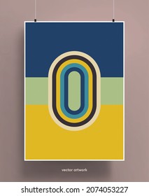 Fondo de diseño de póster de época. Formas y líneas geométricas coloridas en paleta pastel con textura granulada. Ilustración vectorial.