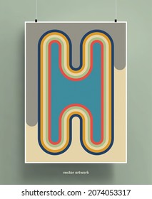 Vintage poster design background. Geometric colorful shapes and lines in pastel palette with grainy texture. Vector illustration.