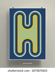 Vintage poster design background. Geometric colorful shapes and lines in pastel palette with grainy texture. Vector illustration.