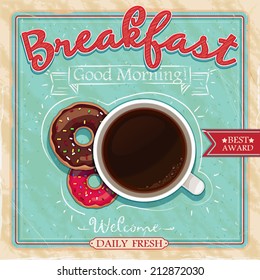 Vintage poster design (coffee, cakes) vector