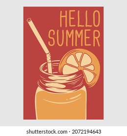 vintage poster design hello summer retro illustration