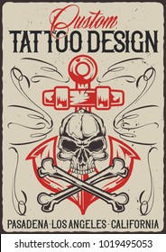 Vintage poster design with illustration of the skull and the anchor