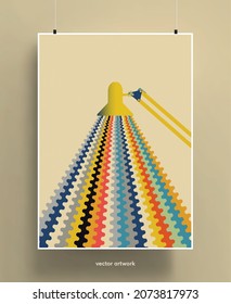 Diseño de póster vintage con rayos de luz. Diseño de vigas de luz coloridas con iluminación retro. Ilustración vectorial.