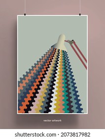 Vintage poster design with lamp rays. Colorful light beam design with retro lighting. Vector illustration.
