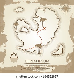 Vintage poster design with map of island. Paper art map island. Vector illustration