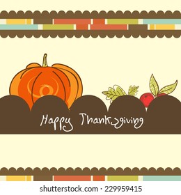 Vintage poster design with pumpkin and stylish text on abstract background for Happy Thanksgiving Day celebration.