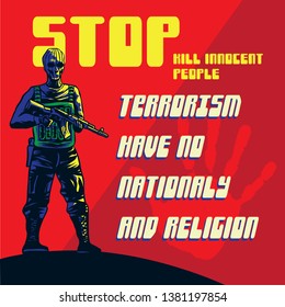 Vintage poster design with text Stop Terrorism, vector illustration, eps 10.