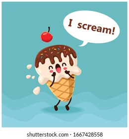 Vintage poster design with vector ice cream character. 