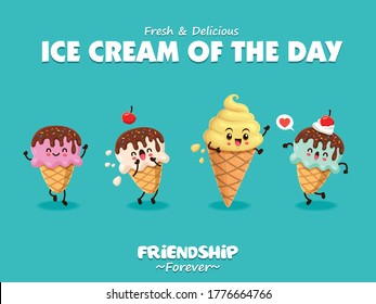 Vintage poster design with vector ice cream characters. 