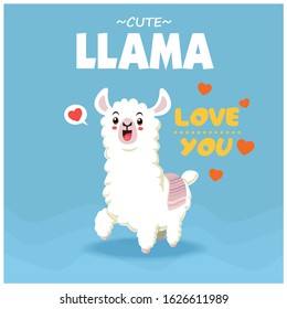 Vintage poster design with vector llama character. 
