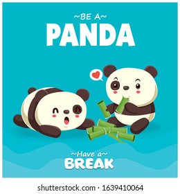 Vintage poster design with vector panda character. 