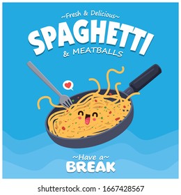 Vintage poster design with vector spaghetti character. 