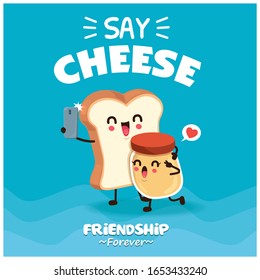 Vintage poster design with vector toast & jam character.