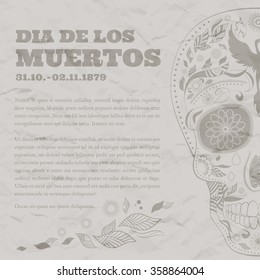 Vintage Poster Dia de Muertos Tattoo Skull Ornate Day of The Dead damaged paper