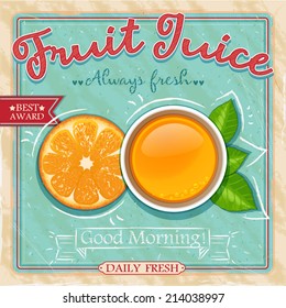 Vintage poster fruit juice orange (vector illustration)