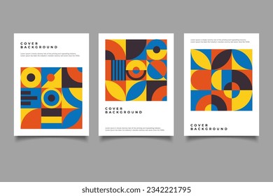  vintage poster geometric cover template design. Bauhaus abstract business cover illustration