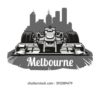 Vintage Poster Grand Prix Melbourne Australia Formula 1. Vector Illustration For Logotype, Web , Icon