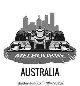 Vintage Poster Grand Prix Melbourne Australia Formula 1.  Vector Illustration For Logotype, Web