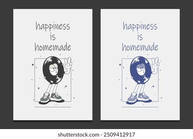 vintage poster or graphic t-shirt design with vinyl record mascot character, vector illustration