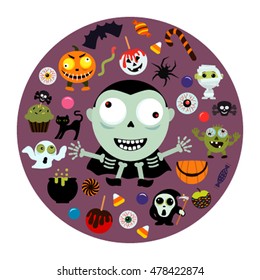 Vintage poster for Halloween. Flat vector illustration isolated icon