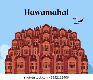 Vintage poster of Hawa Mahal in Rajasthan, famous monument of India.